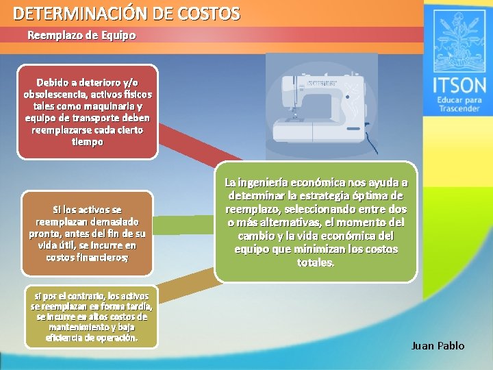 DETERMINACIÓN DE COSTOS Reemplazo de Equipo Debido a deterioro y/o obsolescencia, activos físicos tales