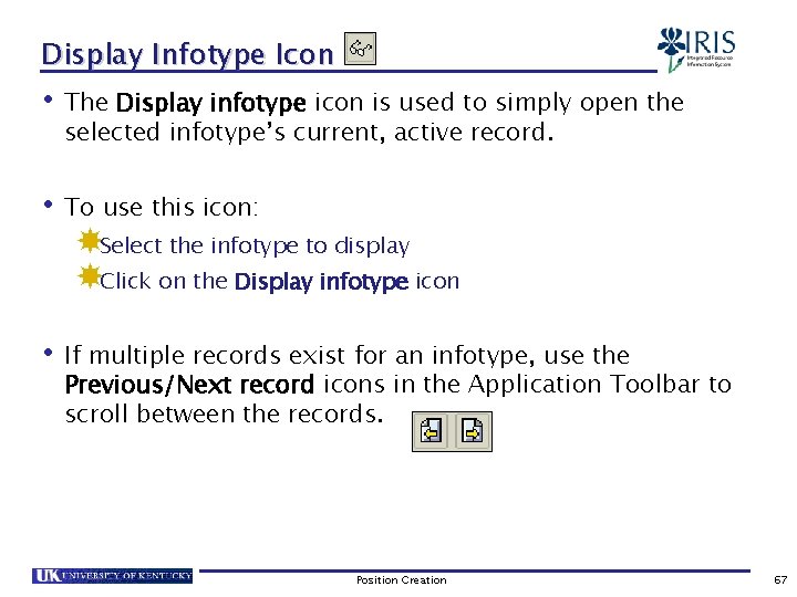 Display Infotype Icon • The Display infotype icon is used to simply open the