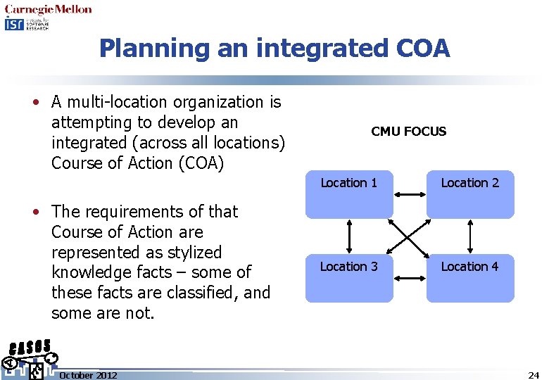 Planning an integrated COA • A multi-location organization is attempting to develop an integrated