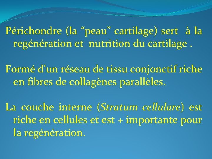 Périchondre (la “peau” cartilage) sert à la regénération et nutrition du cartilage. Formé d’un