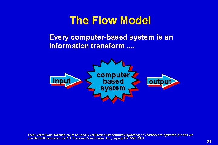 The Flow Model Every computer-based system is an information transform. . input computer based The Flow Model Every computer-based system is an information transform. . input computer based