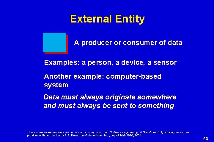 External Entity A producer or consumer of data Examples: a person, a device, a External Entity A producer or consumer of data Examples: a person, a device, a