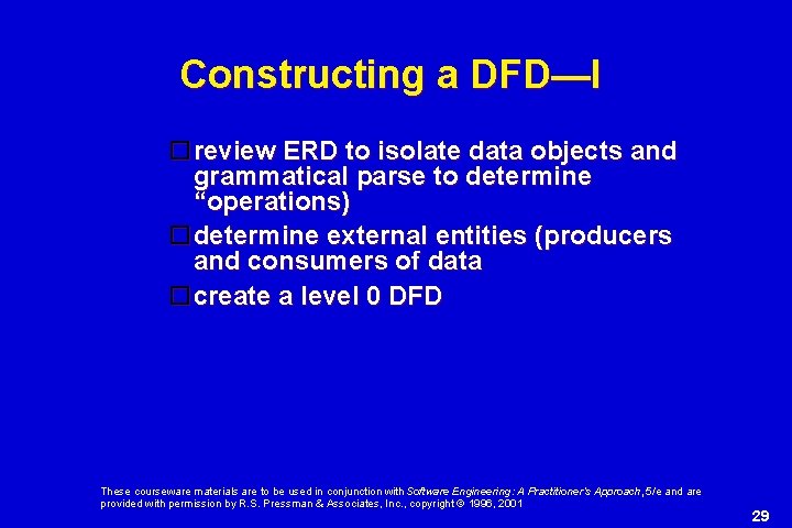 Constructing a DFD—I review ERD to isolate data objects and grammatical parse to determine Constructing a DFD—I review ERD to isolate data objects and grammatical parse to determine