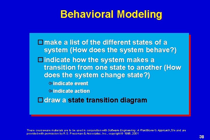 Behavioral Modeling make a list of the different states of a system (How does Behavioral Modeling make a list of the different states of a system (How does
