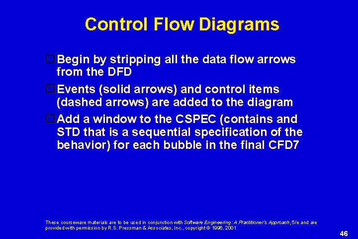 Control Flow Diagrams Begin by stripping all the data flow arrows from the DFD Control Flow Diagrams Begin by stripping all the data flow arrows from the DFD