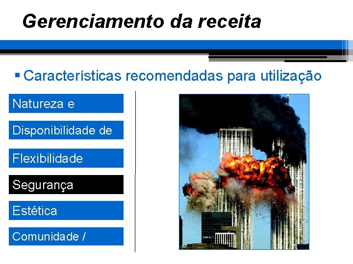 Gerenciamento da receita § Características recomendadas para utilização Natureza e objetivo Disponibilidade de área