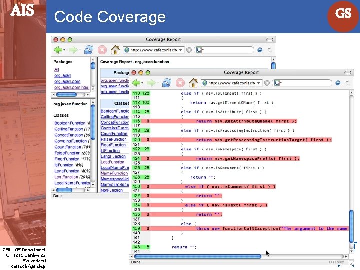 AIS Internet Services CERN GS Department CH-1211 Genève 23 Switzerland cern. ch/gs-dep Code Coverage