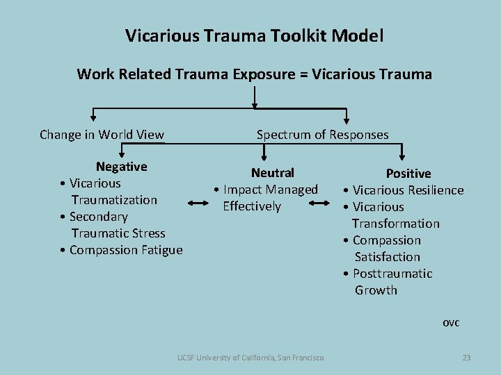 Vicarious Trauma Toolkit Model Work Related Trauma Exposure = Vicarious Trauma Change in World