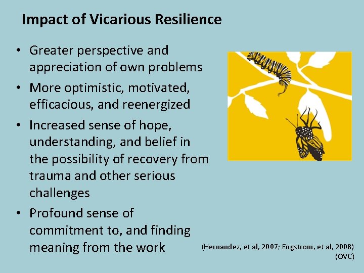 Impact of Vicarious Resilience • Greater perspective and appreciation of own problems • More