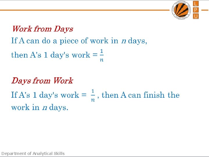 Department of Analytical Skills 