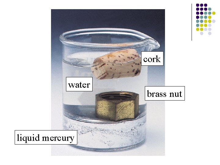 cork water liquid mercury brass nut 