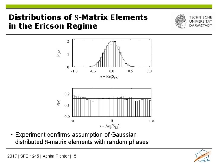 Distributions of S-Matrix Elements in the Ericson Regime • Experiment confirms assumption of Gaussian