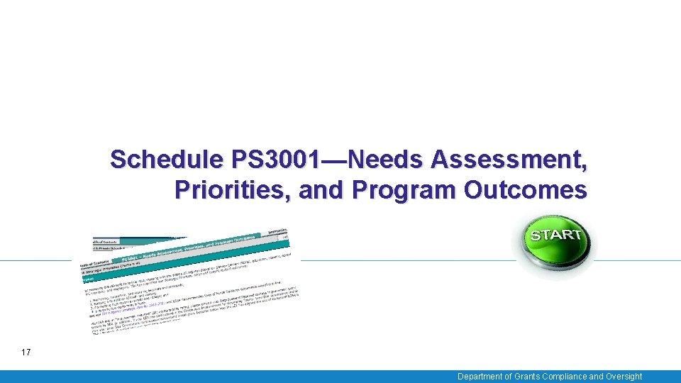 Schedule PS 3001—Needs Assessment, Priorities, and Program Outcomes 17 Department of Grants Compliance and