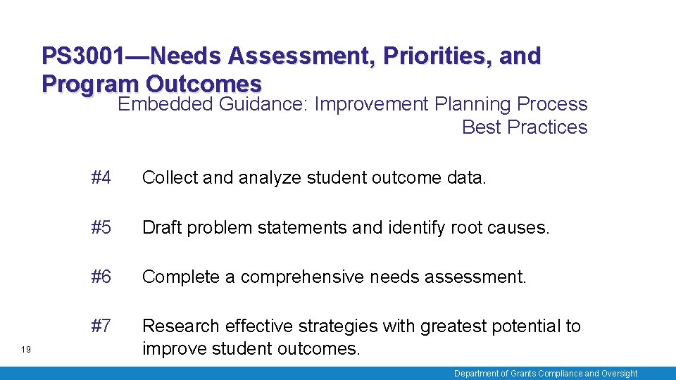 PS 3001—Needs Assessment, Priorities, and Program Outcomes Embedded Guidance: Improvement Planning Process Best Practices