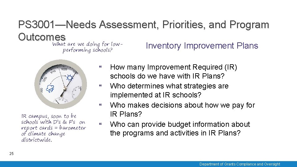 PS 3001—Needs Assessment, Priorities, and Program Outcomes What are we doing for lowperforming schools?