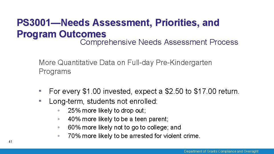 PS 3001—Needs Assessment, Priorities, and Program Outcomes Comprehensive Needs Assessment Process More Quantitative Data