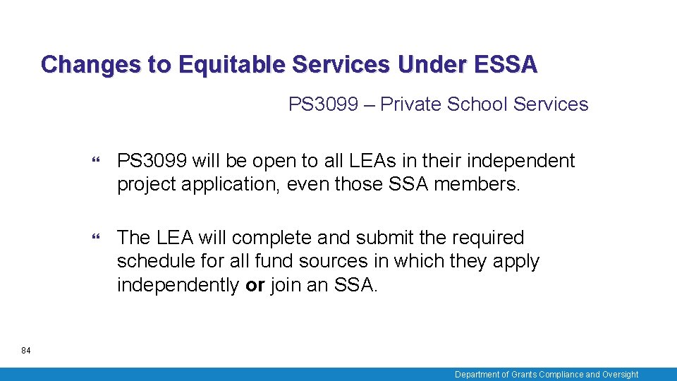 Changes to Equitable Services Under ESSA PS 3099 – Private School Services PS 3099