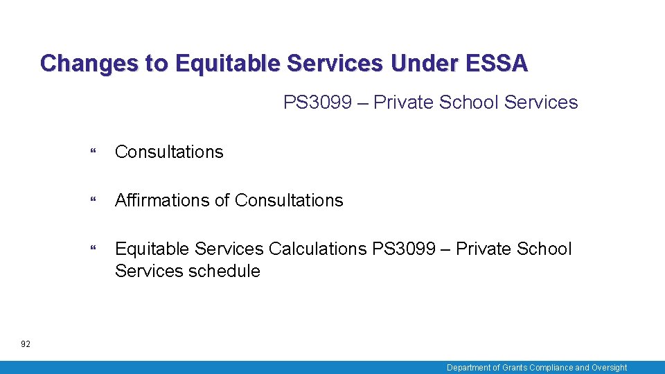 Changes to Equitable Services Under ESSA PS 3099 – Private School Services Consultations Affirmations
