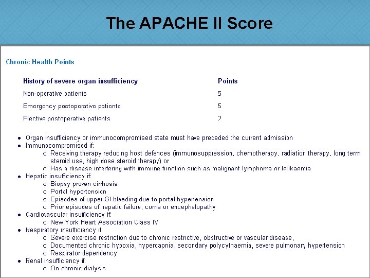 The APACHE II Score 