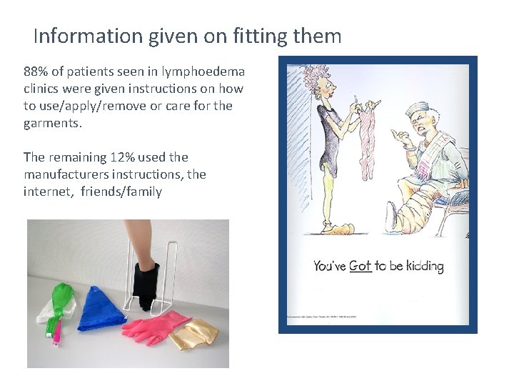 Information given on fitting them 88% of patients seen in lymphoedema clinics were given