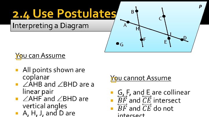 2. 4 Use Postulates and Diagrams B C Interpreting a Diagram A G �