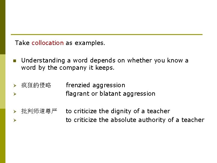 Take collocation as examples. n Understanding a word depends on whether you know a