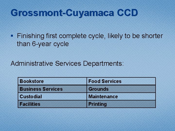 Grossmont-Cuyamaca CCD § Finishing first complete cycle, likely to be shorter than 6 -year