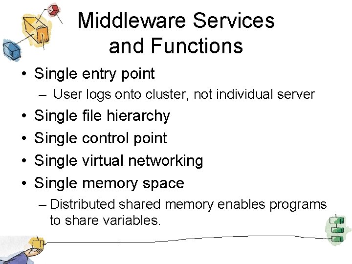Middleware Services and Functions • Single entry point – User logs onto cluster, not