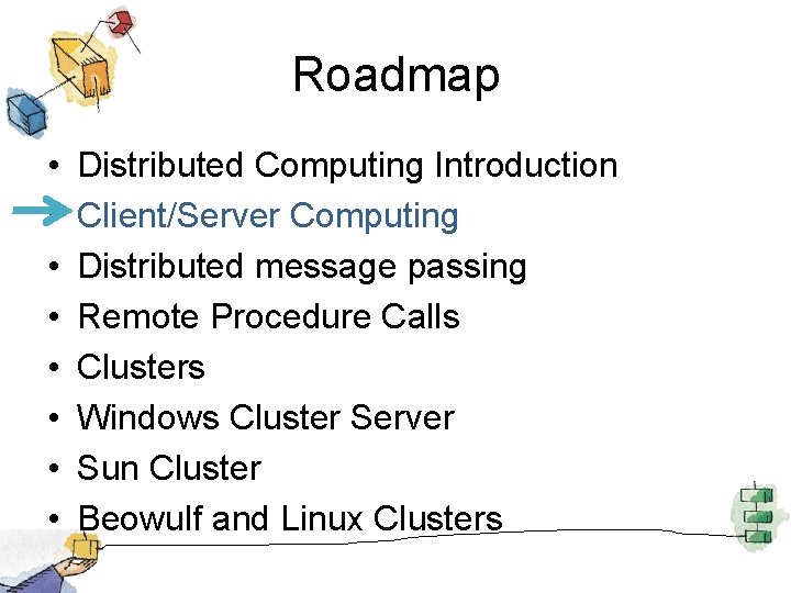 Roadmap • • Distributed Computing Introduction Client/Server Computing Distributed message passing Remote Procedure Calls