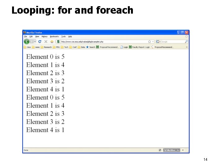 Looping: for and foreach 14 