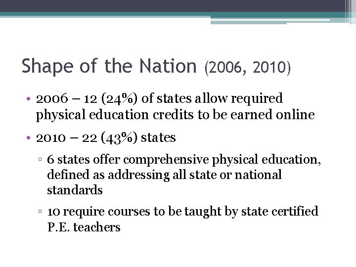 Shape of the Nation (2006, 2010) • 2006 – 12 (24%) of states allow