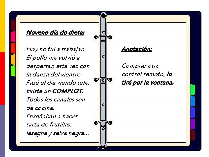 Noveno día de dieta: Hoy no fui a trabajar. El pollo me volvió a