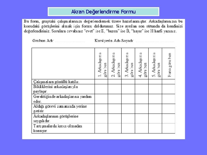 Akran Değerlendirme Formu 