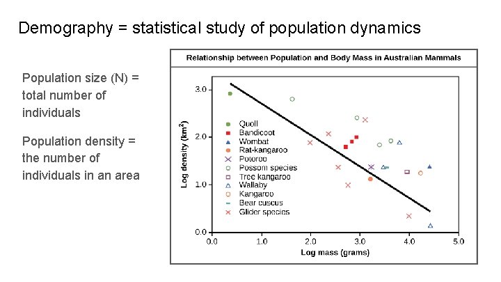 Demography = statistical study of population dynamics Population size (N) = total number of