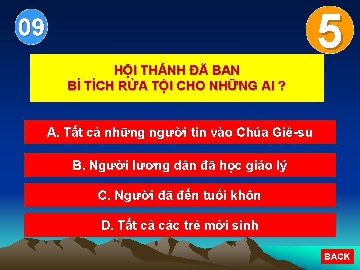 5 0 1 2 3 4 09 HỘI THÁNH ĐÃ BAN BÍ TÍCH RỬA