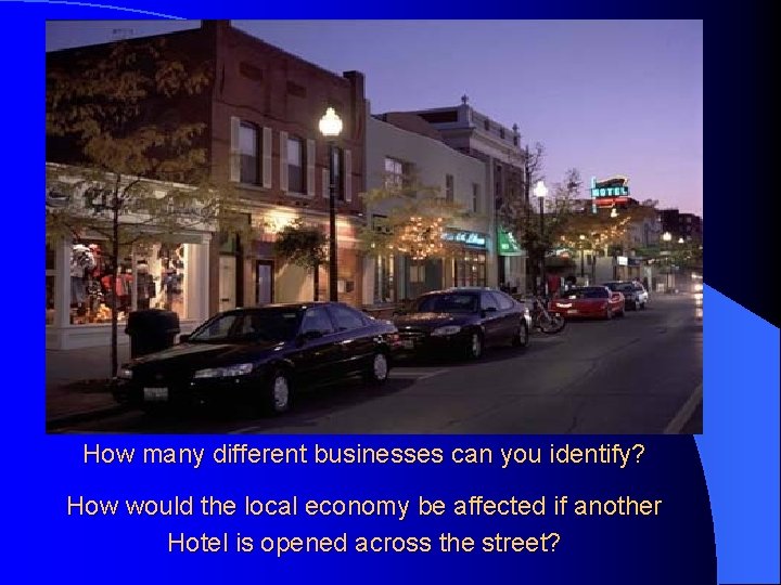 How many different businesses can you identify? How would the local economy be affected