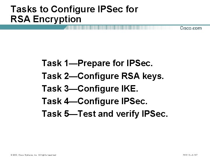 Tasks to Configure IPSec for RSA Encryption Task 1—Prepare for IPSec. Task 2—Configure RSA