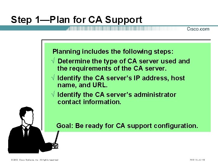 Step 1—Plan for CA Support Planning includes the following steps: Ö Determine the type