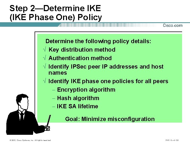 Step 2—Determine IKE (IKE Phase One) Policy Determine the following policy details: Ö Key