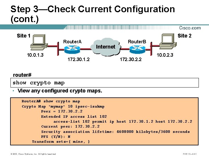 Step 3—Check Current Configuration (cont. ) Site 1 Site 2 Router. A 10. 0.