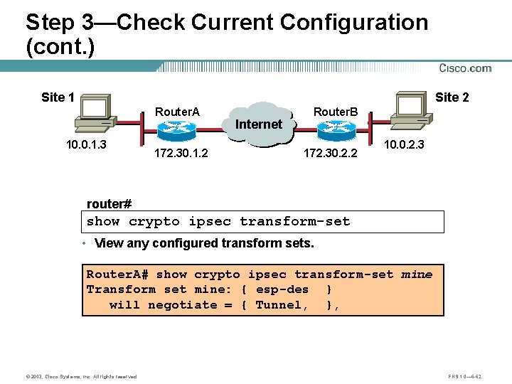 Step 3—Check Current Configuration (cont. ) Site 1 Site 2 Router. A 10. 0.