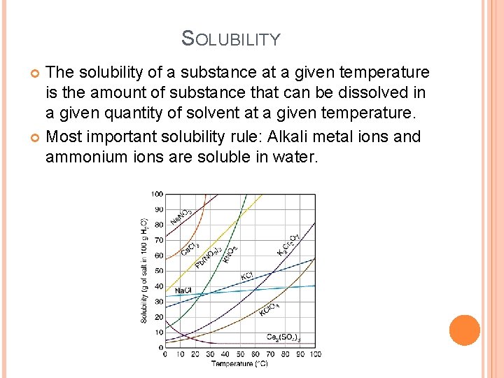 SOLUBILITY The solubility of a substance at a given temperature is the amount of