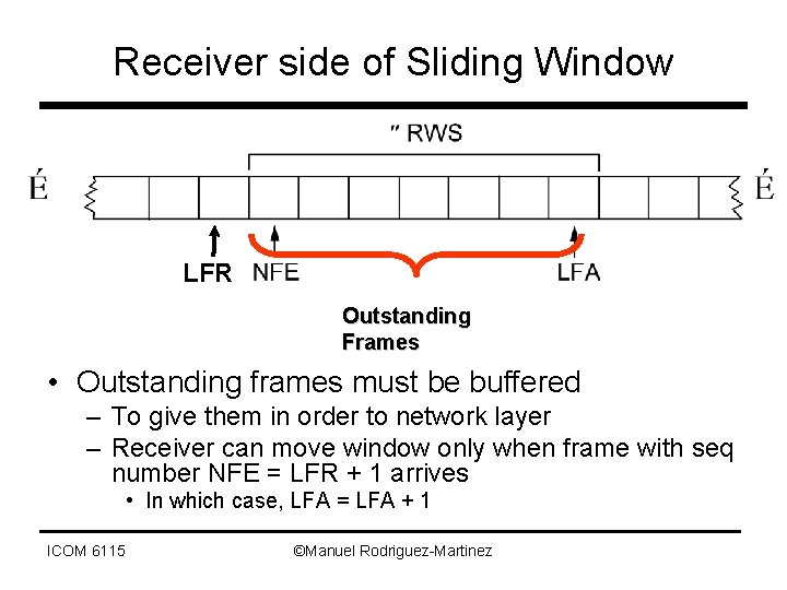 Receiver side of Sliding Window LFR Outstanding Frames • Outstanding frames must be buffered