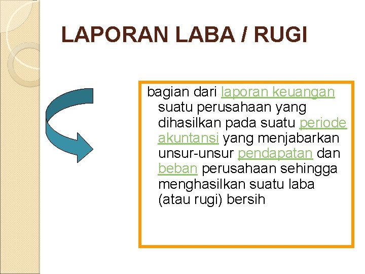 LAPORAN LABA / RUGI bagian dari laporan keuangan suatu perusahaan yang dihasilkan pada suatu