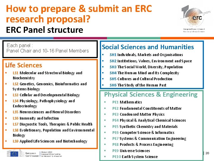 How to prepare & submit an ERC research proposal? ERC Panel structure Each panel