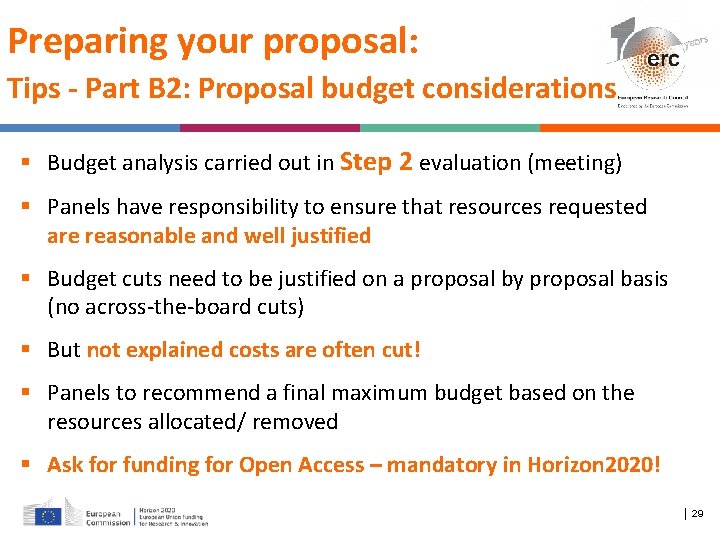 Preparing your proposal: Tips - Part B 2: Proposal budget considerations Budget analysis carried
