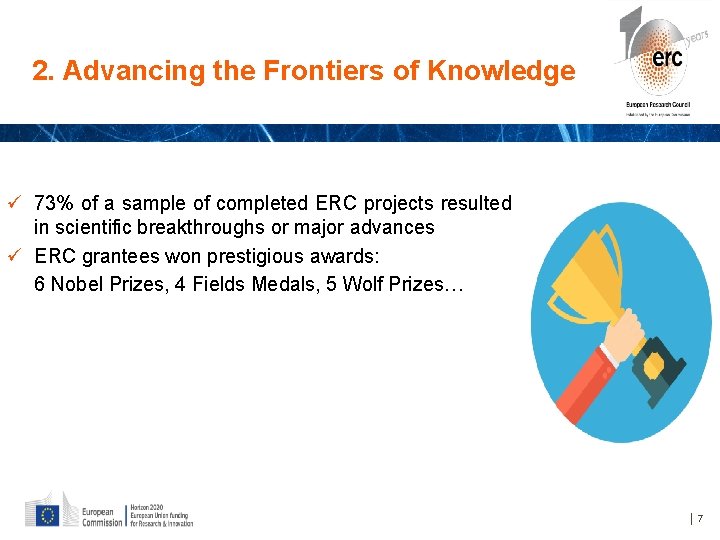 2. Advancing the Frontiers of Knowledge ü 73% of a sample of completed ERC