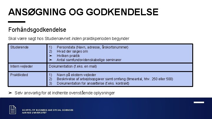 ANSØGNING OG GODKENDELSE Forhåndsgodkendelse Skal være søgt hos Studienævnet inden praktikperioden begynder Studerende 1)