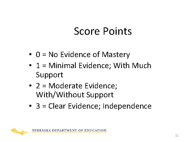 Score Points • 0 = No Evidence of Mastery • 1 = Minimal Evidence;