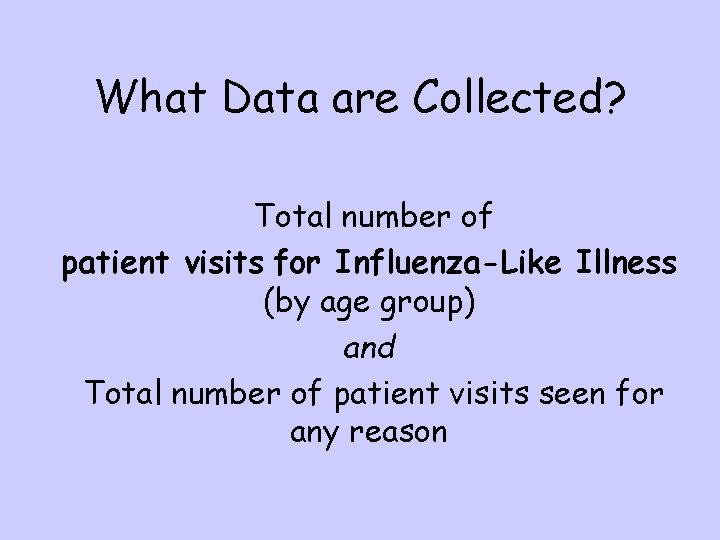 What Data are Collected? Total number of patient visits for Influenza-Like Illness (by age